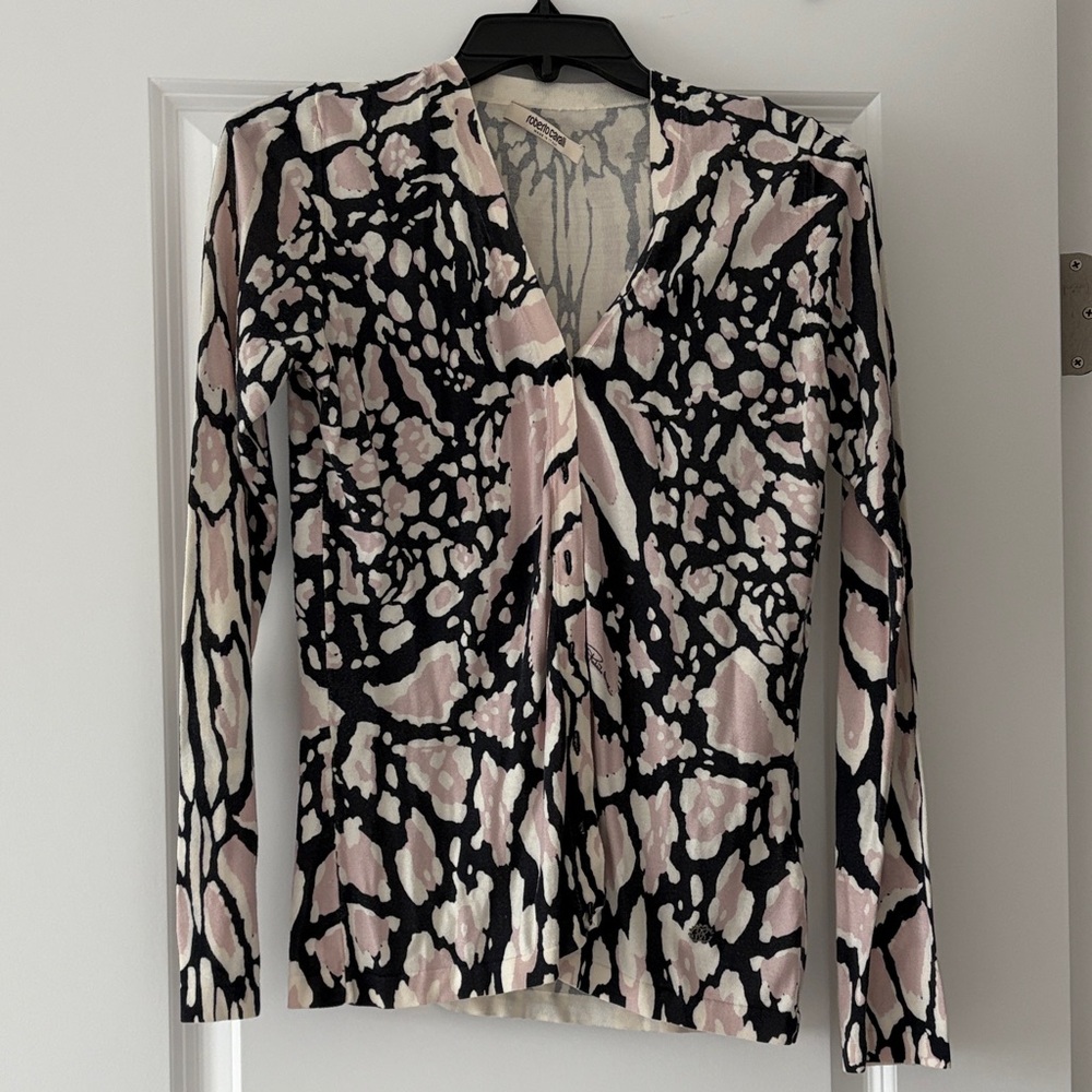 Roberto Cavalli Black and Pink Abstract Blouse